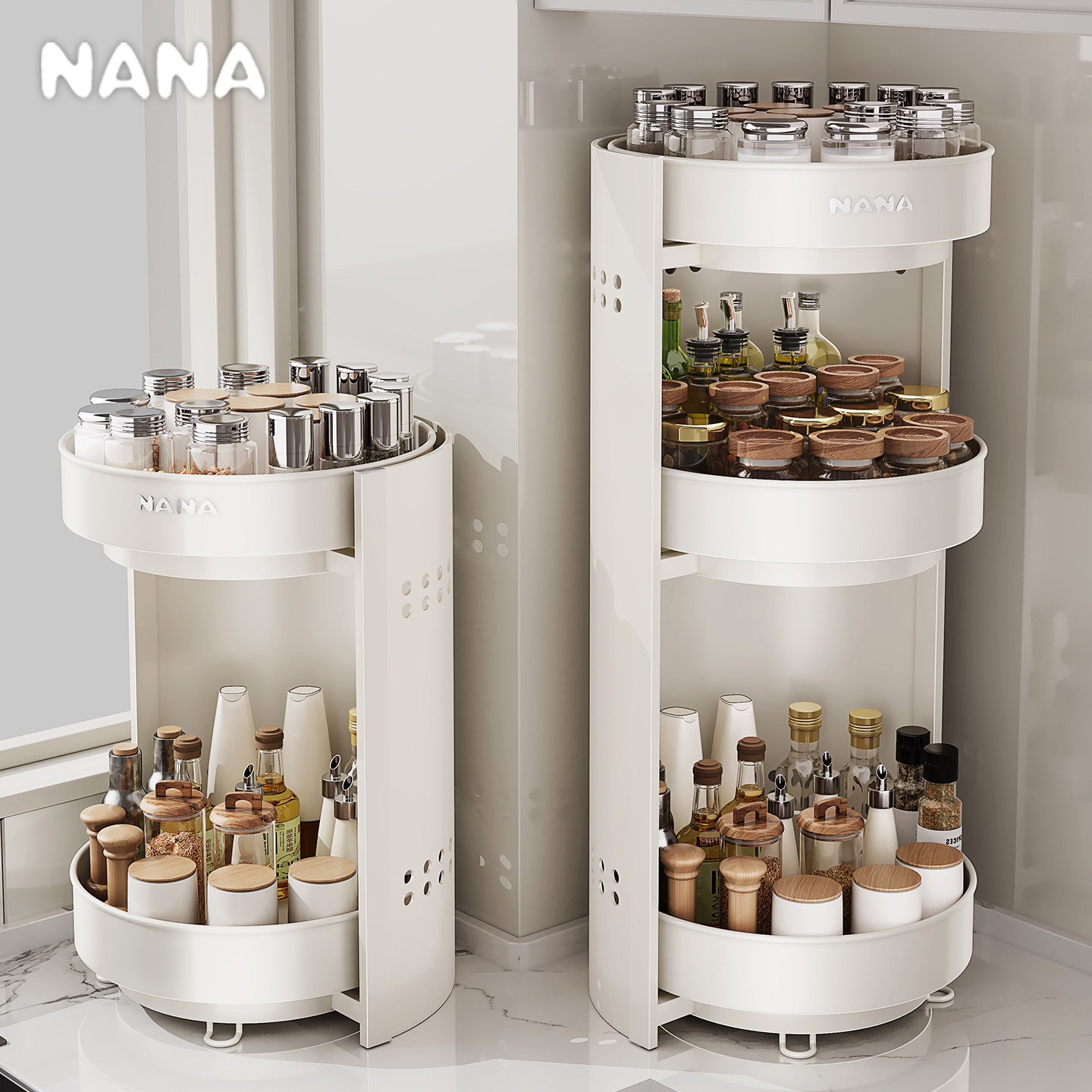 纳纳旋转调料品置物架家用调料架新款厨房台面拐角油盐酱醋收纳架,厨房/烹饪用具,调料置物架,淘宝优惠券,粉丝福利购,淘宝优惠卷