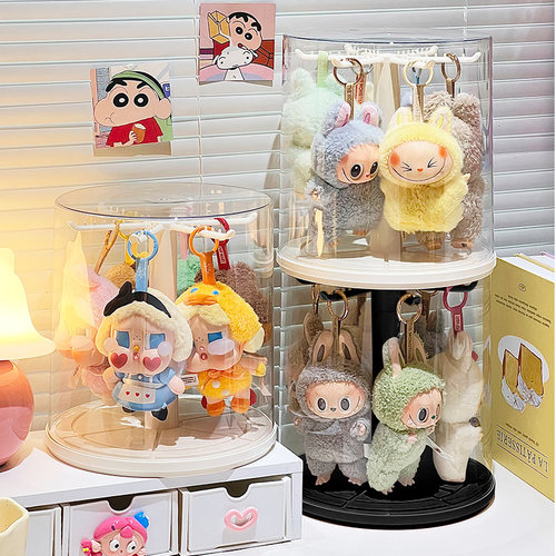 labubu公仔挂件展示盒旋转透明