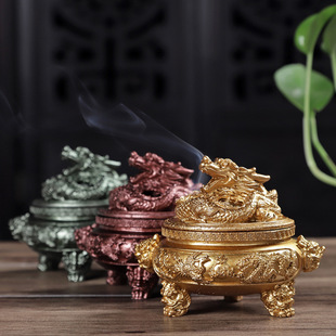 防火树脂陶瓷仿古神龙香薰炉 盘龙塔香炉 复古盘香香炉 三足香炉