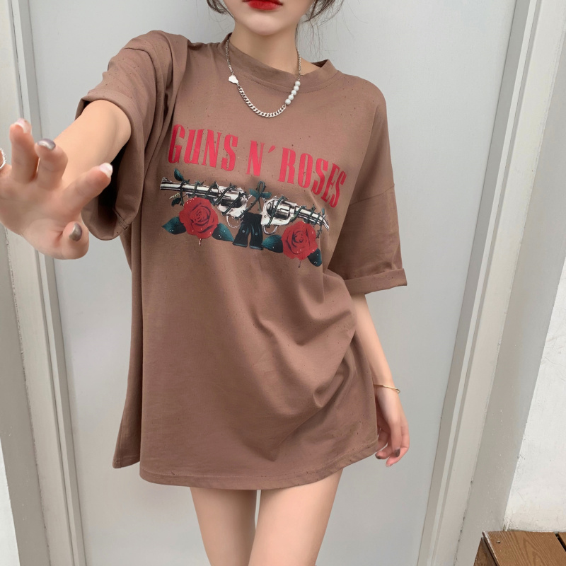 Real price retro rose loose casual ins short sleeve t-girl