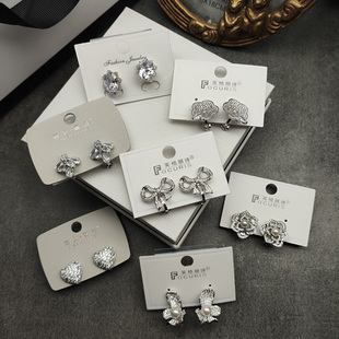 山茶花爱心星球蝴蝶水晶珍珠闪钻锆石银色耳夹芙丽格诗耳饰