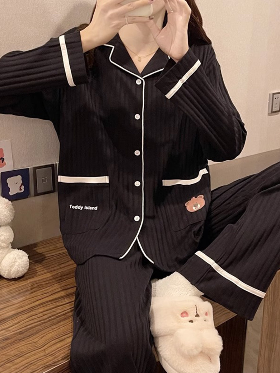 여성용 순면 커플 잠옷 봄 가을 얇은 대형 남성 정장 긴팔 바지 가을은 집 밖에서 입을 수 있습니다