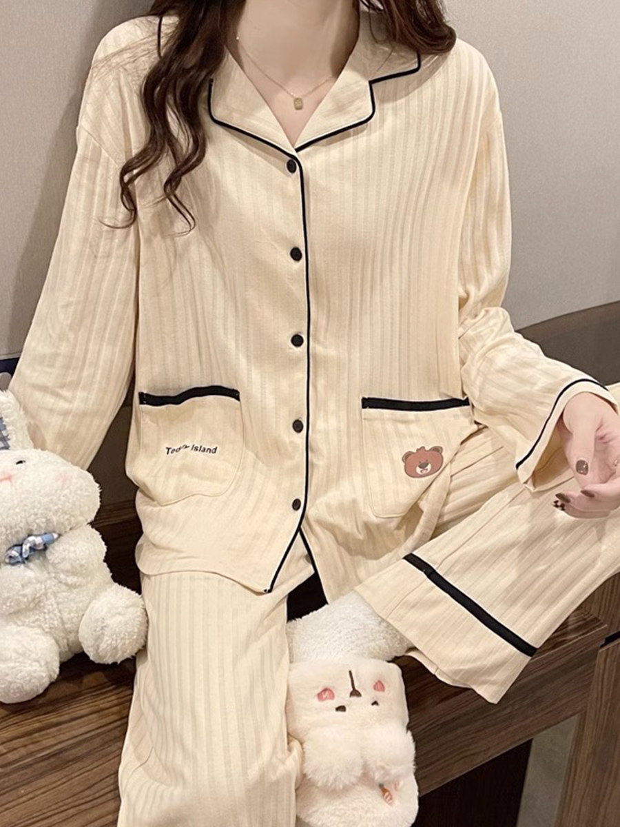 여성용 순면 커플 잠옷 봄 가을 얇은 대형 남성 정장 긴팔 바지 가을은 집 밖에서 입을 수 있습니다