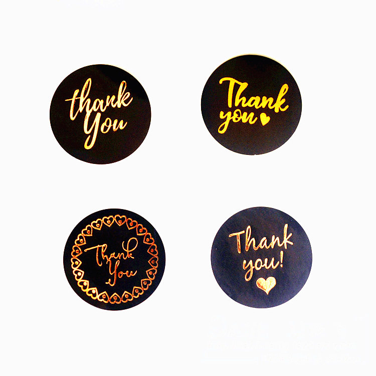 5cm圆形黑色底烫金字thank you封口贴纸/礼物感谢不干胶装饰贴