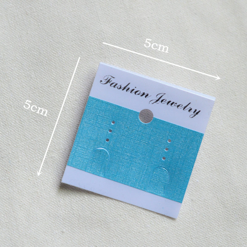一百张入/5*5cm蓝绿色耳钉卡头/可挂式塑料耳饰卡片/挂孔耳勾卡