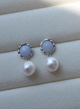 Alice Pearl 蓝纹玛瑙珍珠耳钉