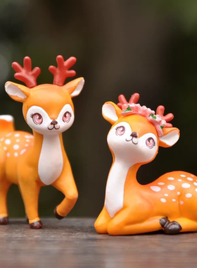 梅花鹿王子公主玩偶摆件可爱小鹿多肉花盆栽微景观桌面蛋糕装饰品