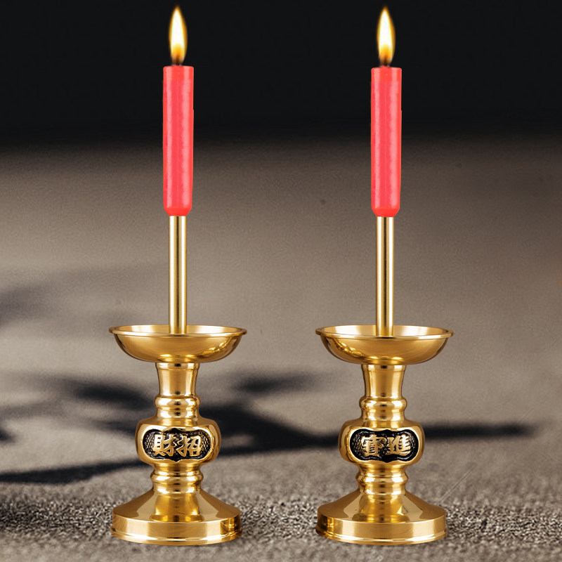 插蜡烛台 烛台纯铜蜡台 家用供佛神台铜香炉香焟烛一体灯中式台座