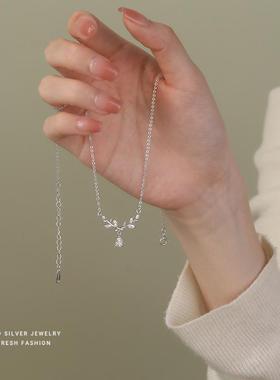 S925纯银叶子项链女轻奢小众