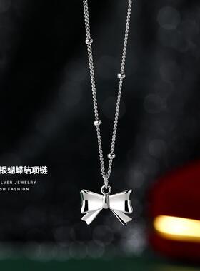 S925纯银蝴蝶结小众设计项链