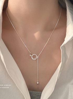 S925纯银锁骨链几何圆环吊坠