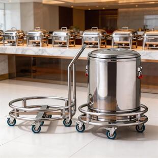 不锈钢带轮移动汤桶架子平底水桶手推车托盘架煤气瓶架蒸笼架底托