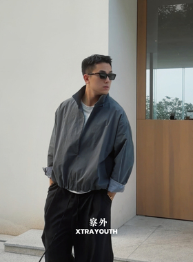 XY【叠穿假两件】廓形剪裁假两件衬衫复古长袖衬衣上衣套头卫衣