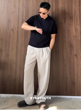 【XY察外】轻奢老钱风’亚麻莱赛尔‘直筒裤男士复古纯色休闲裤