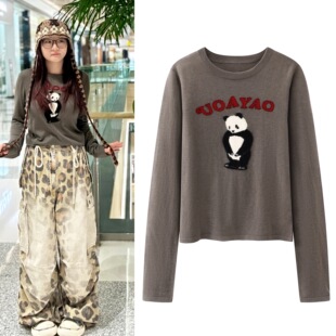 清仓特价 休闲长袖 NO退换 针织衫 T恤女 提花卡通字母圆领长袖