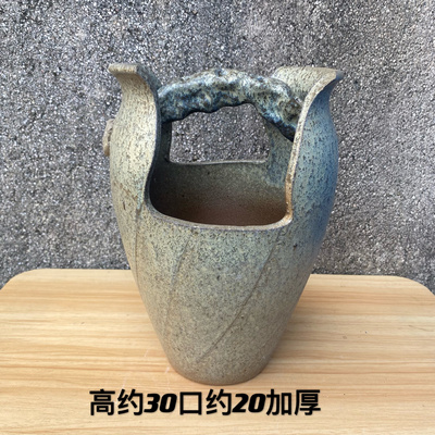 手工陶艺大号口径粗陶花盆土陶陶罐多肉绿植老桩拼盘陶瓷带把篮子