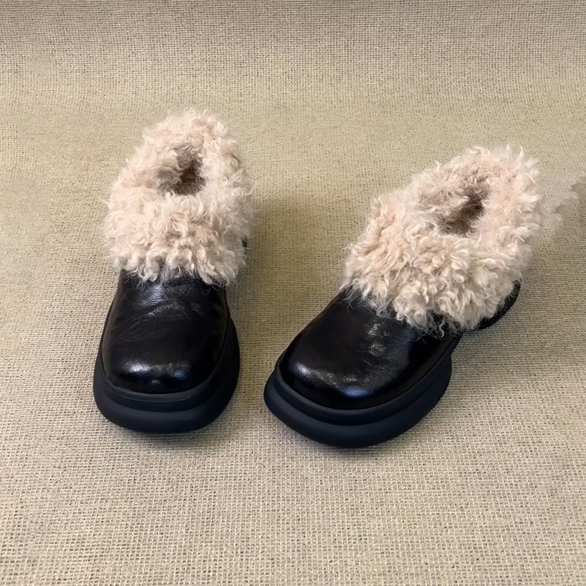 2025秋冬新款法式温柔厚底深口毛毛鞋女英伦风加绒保暖棉靴小皮鞋