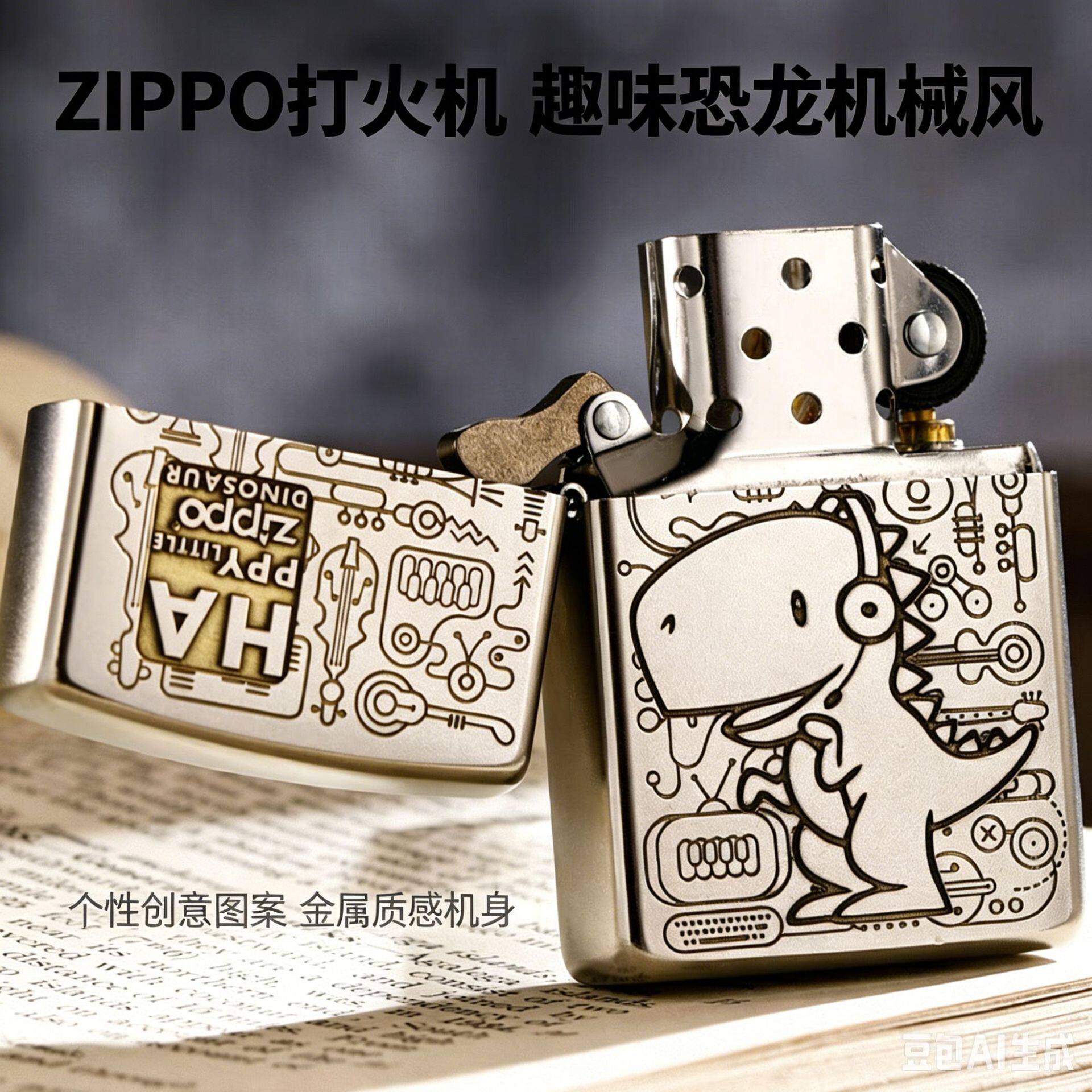 Zippo打火机芝宝正品深雕音乐恐龙防风煤油国潮送男朋友礼物zppo