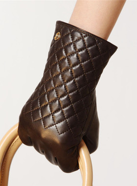 ELMA女士秋冬真皮手套加绒加厚绣花保暖进口羊皮手套EL014