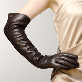 ELMA女士冬季 长款 真皮手套进口羊皮加绒保暖手套EL017