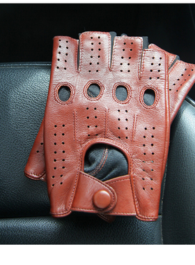 ELMA新款真皮男士半指手套夏季薄款户外驾驶露指透气羊皮手套E102