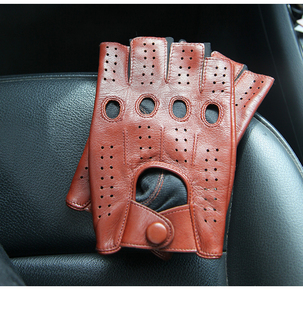 ELMA新款真皮男士半指手套夏季薄款户外驾驶露指透气羊皮手套E102