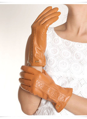 ELMA真皮手套女士秋冬时尚保暖羊皮羊绒里衬手套户外手套EL001