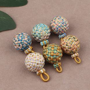 渐变有求必应手工编织莲花结小球手机钥匙扣挂件包包吊坠手绳配饰