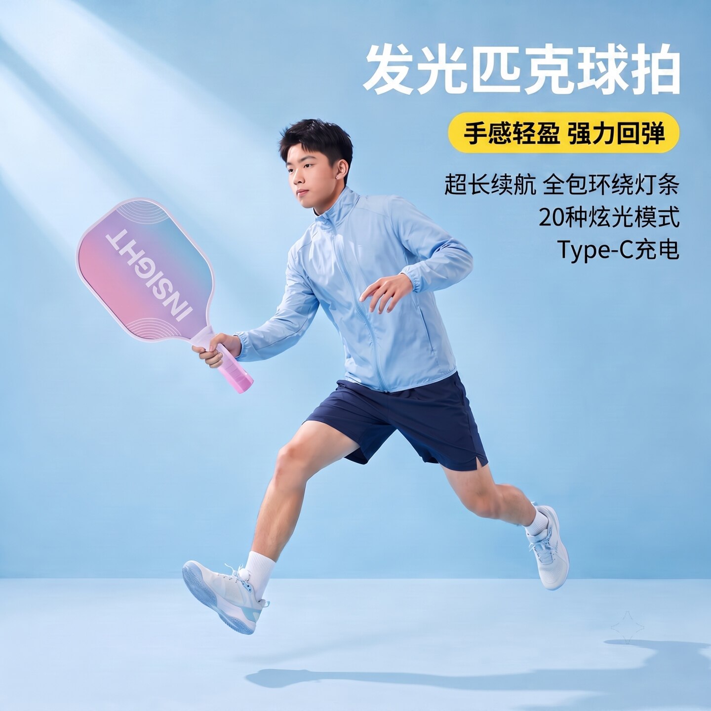 LED发光匹克球拍儿童成人亲子初学训练夜光炫彩匹克球板拍全套