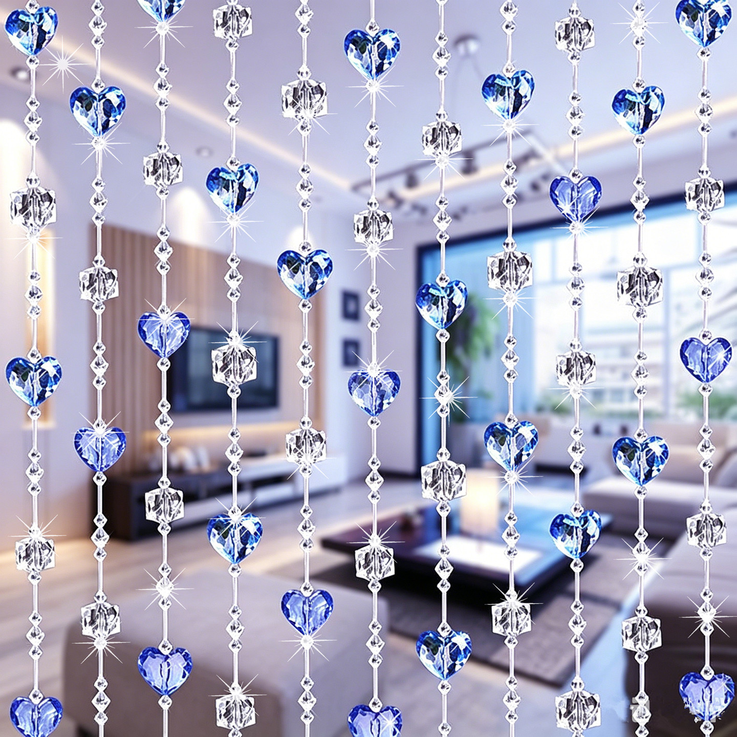 满串水晶心形免打孔隔断帘风水帘