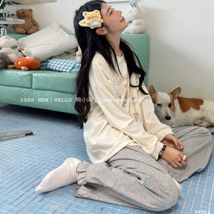 碎花小熊可爱甜美日系少女睡衣纯棉秋季 长裤 套装 家居服棉小闲 长袖