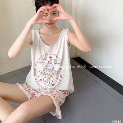 KITTY猫卡通花边甜美纯棉棉小闲