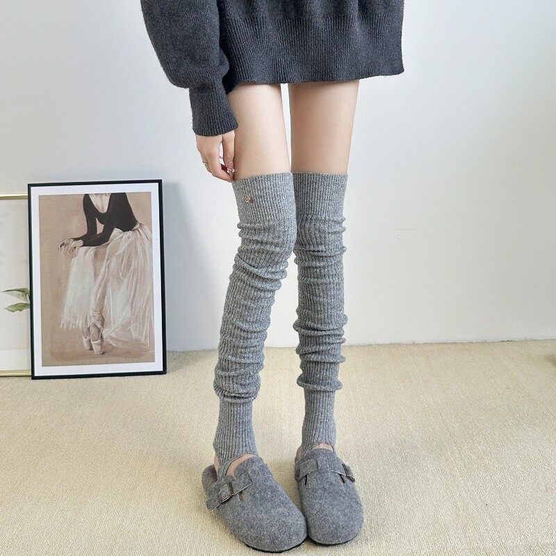 秋冬过膝堆堆袜套女竖纹显腿细踩脚护腿腿套无骨防滑长高筒袜套ys