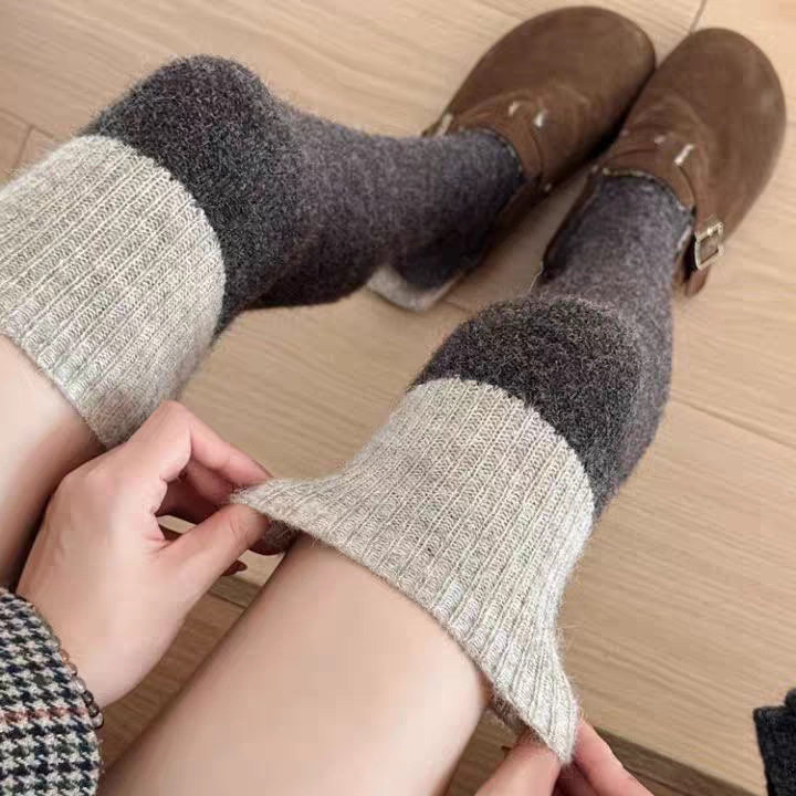 秋冬拼接羊毛过膝堆堆袜女拼色显瘦压力袜保暖加厚美腿护膝长筒袜,女士内衣/男士内衣/家居服,连裤袜/打底袜,淘宝优惠券,粉丝福利购,淘宝优惠卷