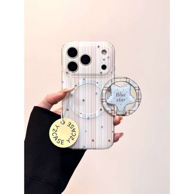 磁吸壳·ins个性简约条纹星星支点支架IMD手机壳适用苹果16151413