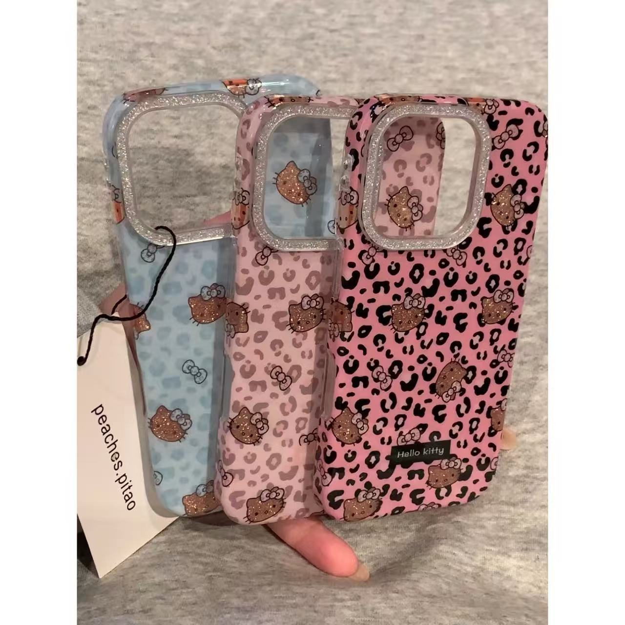 可爱卡通豹纹黑皮闪粉猫咪适用iPhone17promax苹果16手机壳15新款