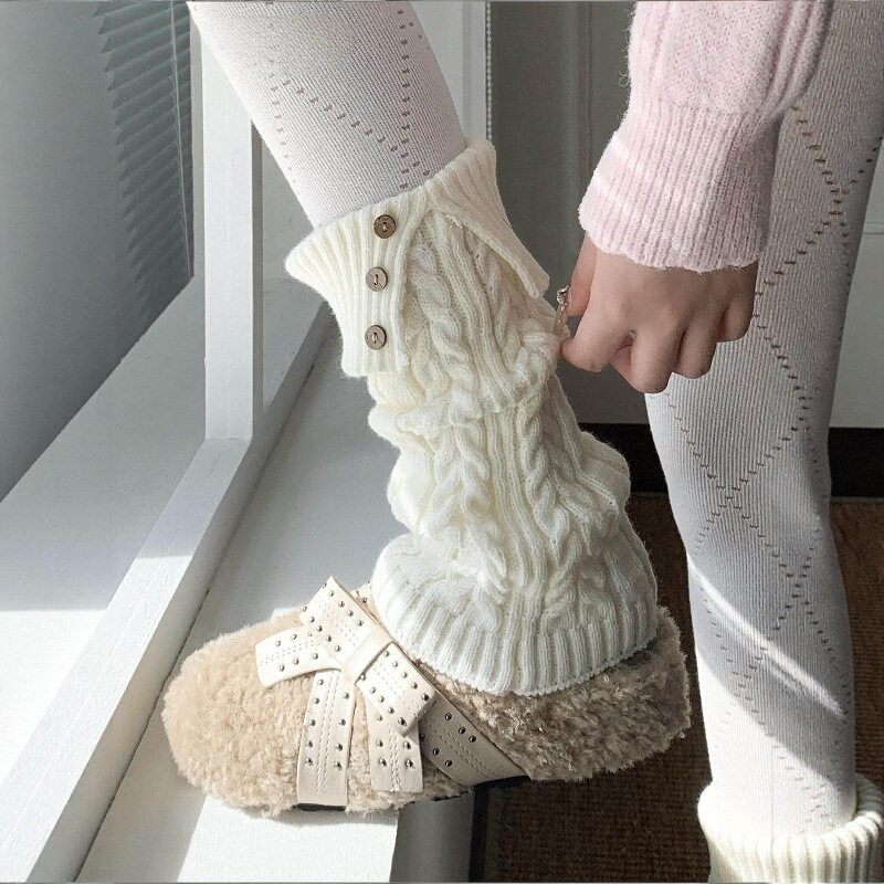 26秋冬新款欧货麻花纹针织腿套复古翻边堆堆袜套小众个性靴套女潮