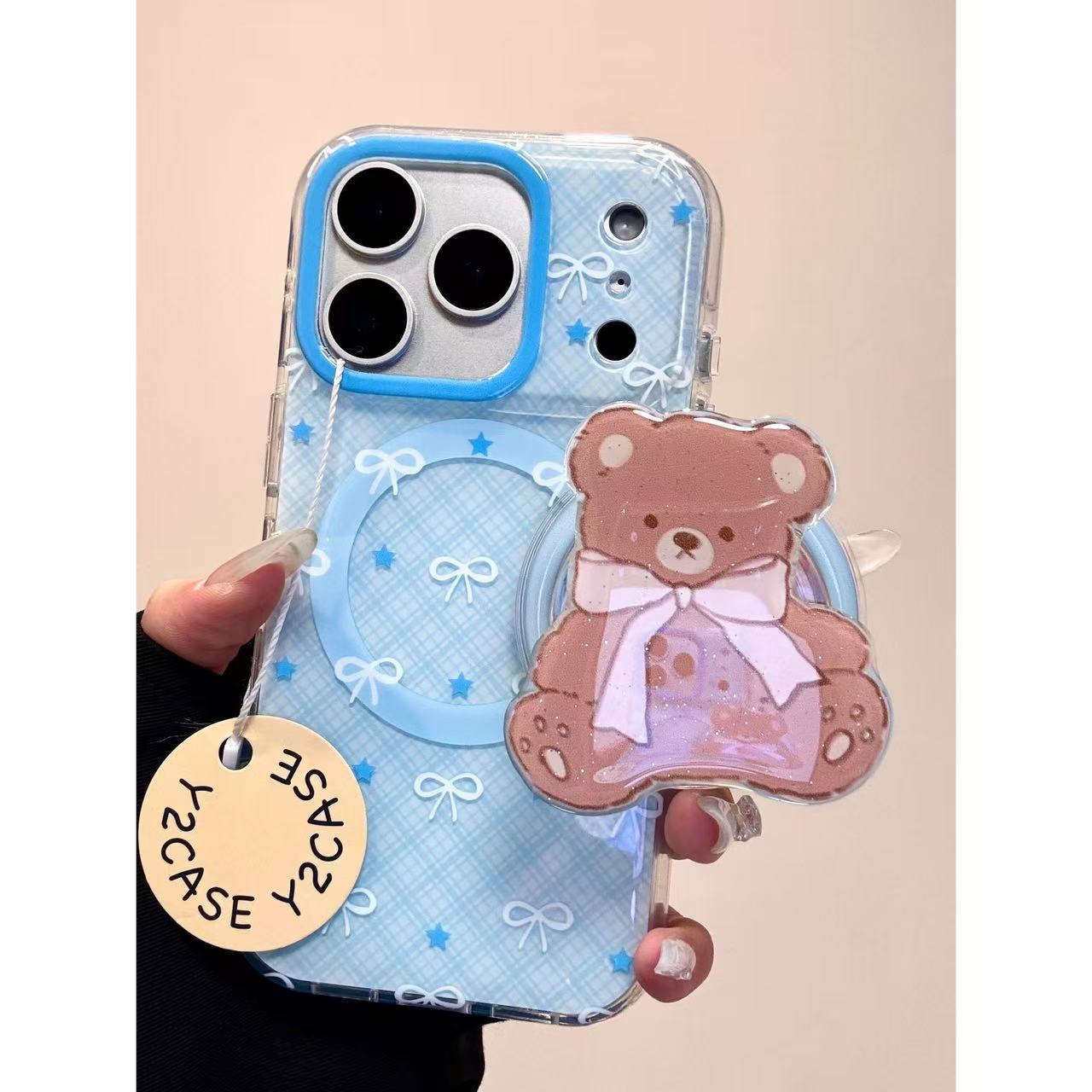 卡通可爱小熊支架适用于苹果17promax手机壳iphone16pro保护套15
