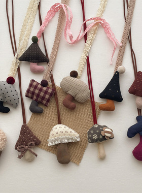 韩版布艺立体卡通蘑菇玩偶项链包包茄子挂饰可爱百搭儿童毛绒链