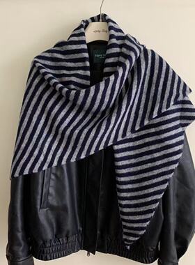 精品 ~柔软条纹大披肩女秋冬新款保暖搭配叠穿针织披风气质上衣潮