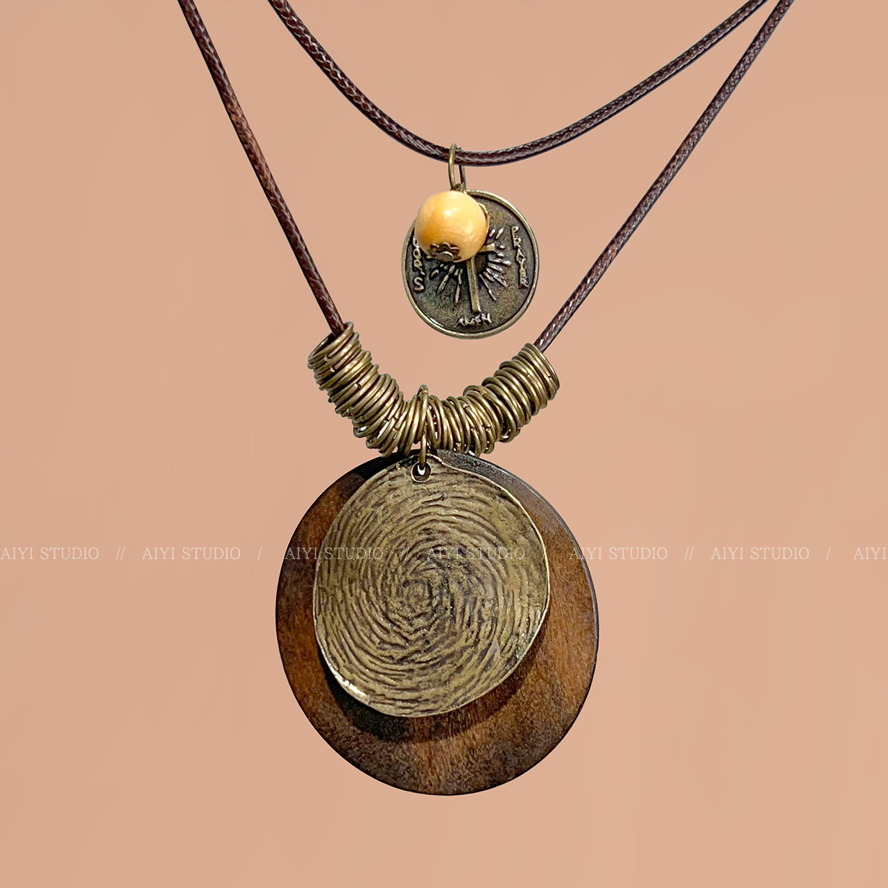 2025新款复古圆木片民族风项链