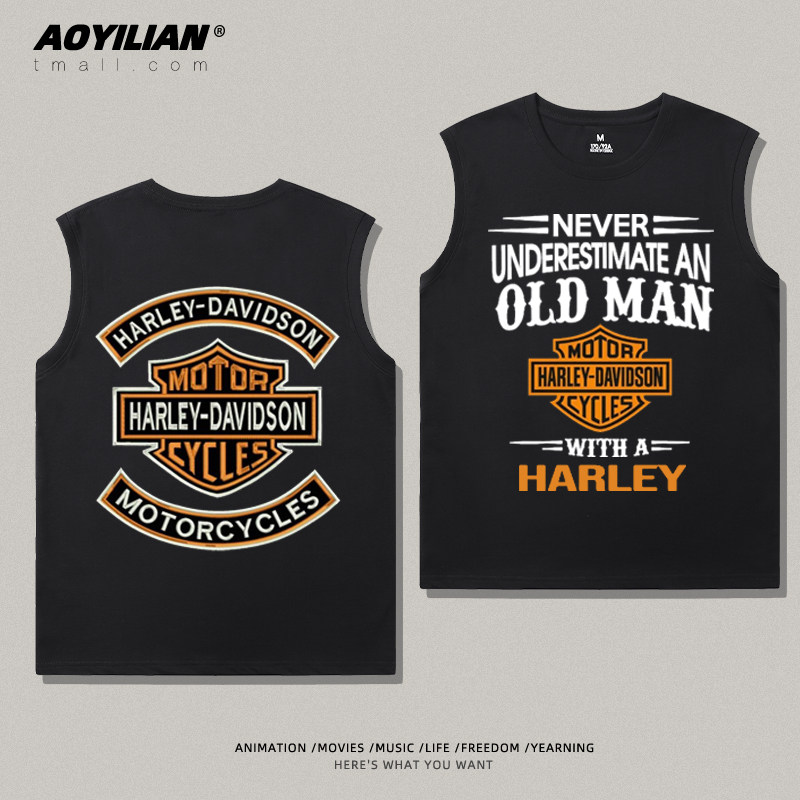 哈雷摩托车重机车爱好者文化衫无袖t恤衫男女纯棉半截袖背心定制