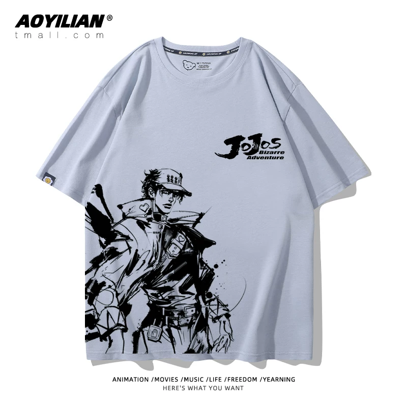 Японское аниме JOJO's Bizarre Adventure футболка короткий рукав для лошадиных гонок лётняя Джонни Джостар хлопковая универсальная