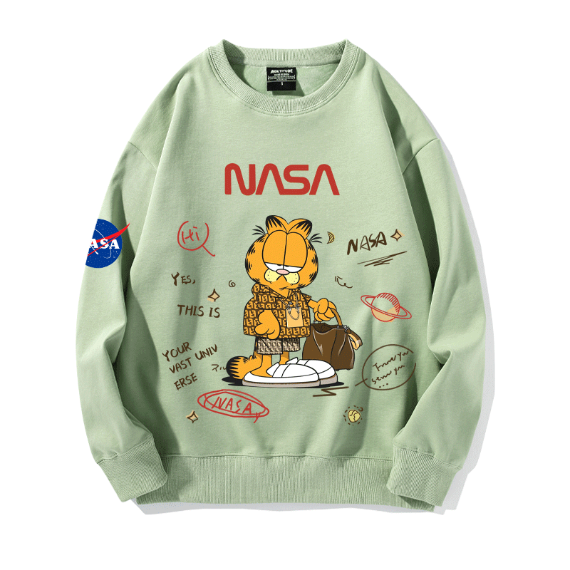 NASA联名加菲猫动漫长袖圆领卫衣男女加绒冬春宽松情侣外套潮上衣