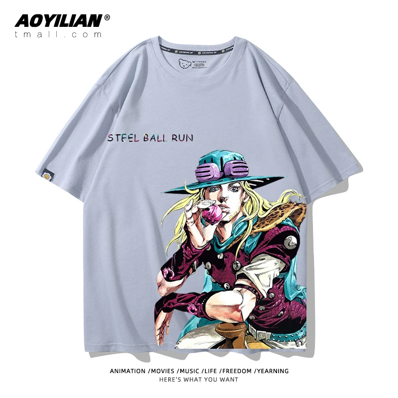 Японское аниме JOJO's Bizarre Adventure футболка короткий рукав для лошадиных гонок лётняя Джонни Джостар хлопковая универсальная
