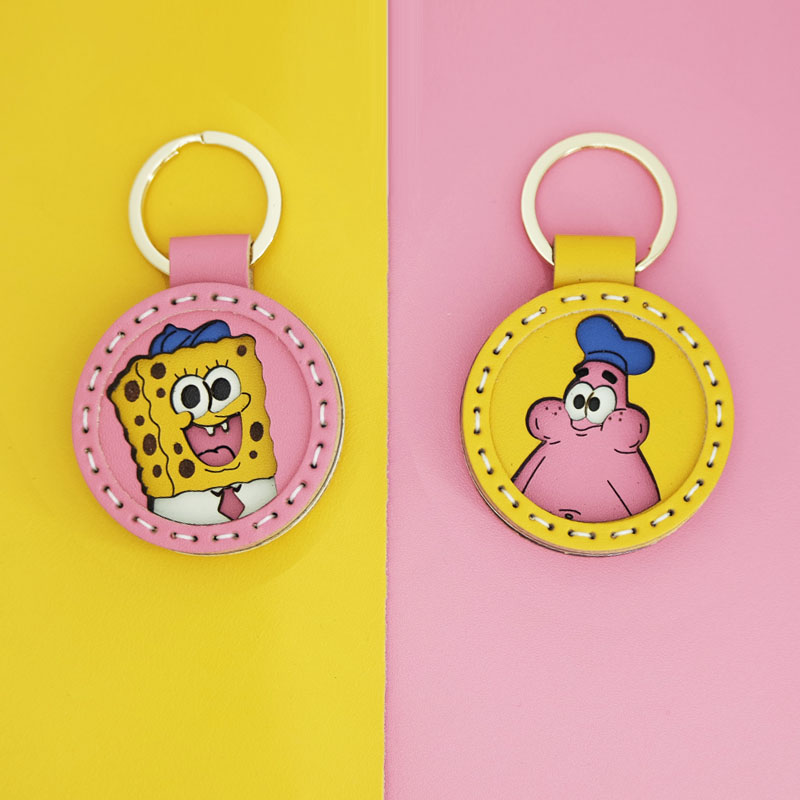 海绵宝宝和派大星牛皮钥匙扣挂件情侣汽车挂饰卡通钥匙链定制刻字使用感如何?