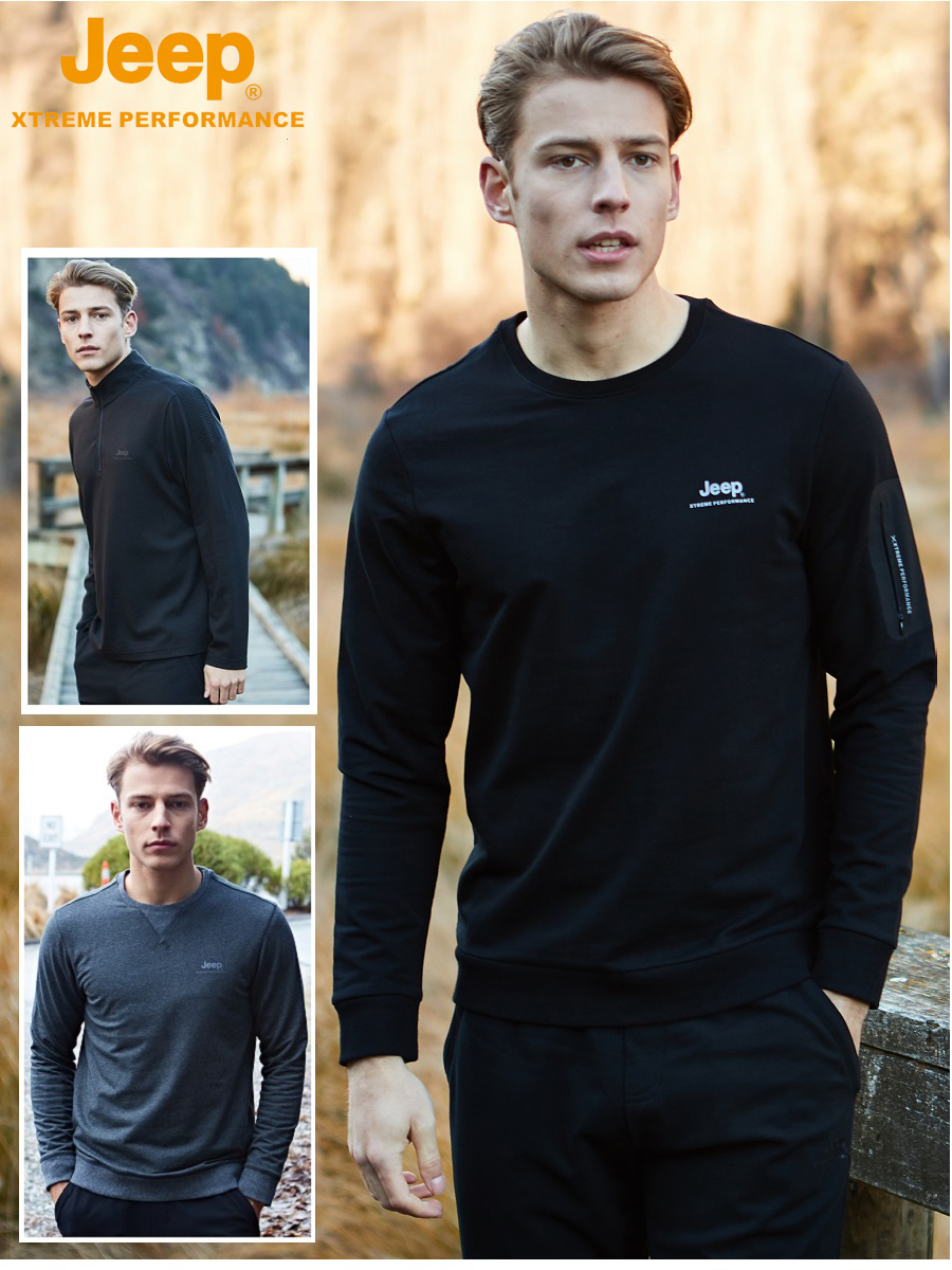 JEEP Flagship store official JEEP men's base shirt trend shirt autumn and winter long sleeve round neck sleeve head thick cotton T