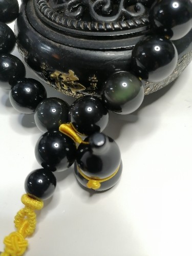 天然黑曜石彩曜石高档车挡位挂件平安佛珠水晶车内饰品挂件可复检