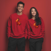 情侣装 亲子装 卫衣马年红色卡通马图案时尚 男童秋冬女童宝宝儿童潮