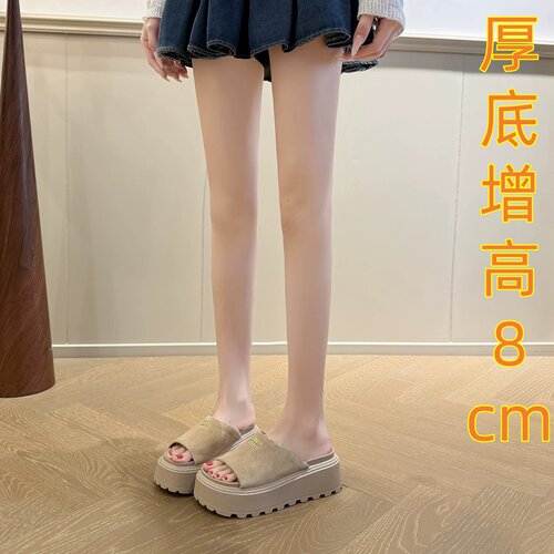 2026夏新款厚底凉拖鞋女外穿松糕底沙滩凉拖小个子增高一字拖鞋33
